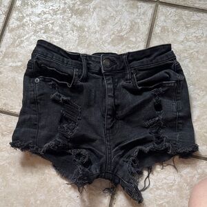 Edgy Black Distressed Jean Shorts